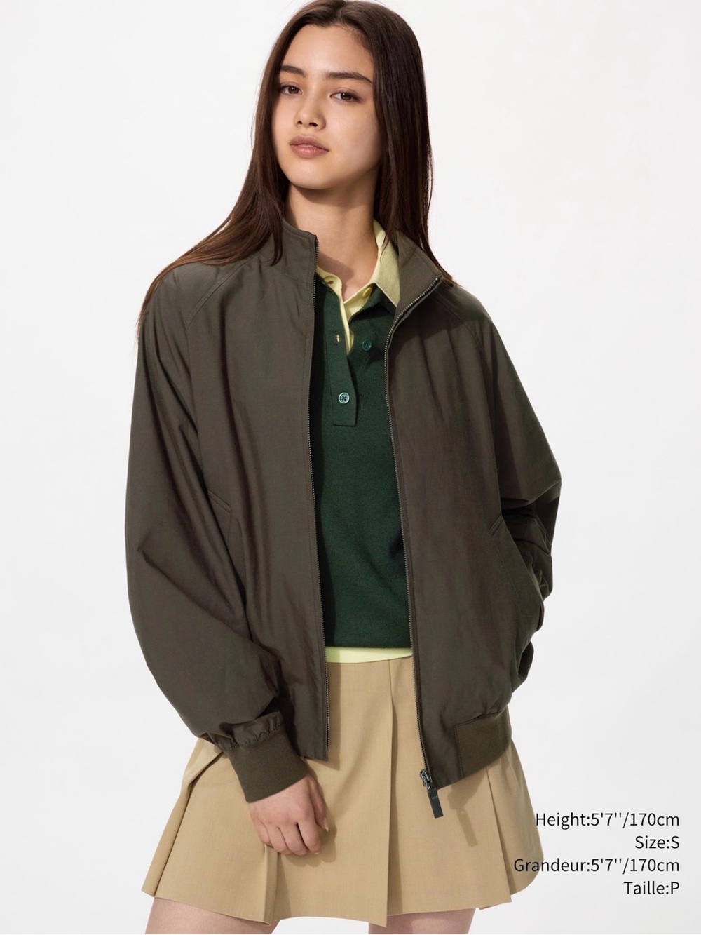 Uniqlo Olive Lightweight Zip-Front Bomber Jacket